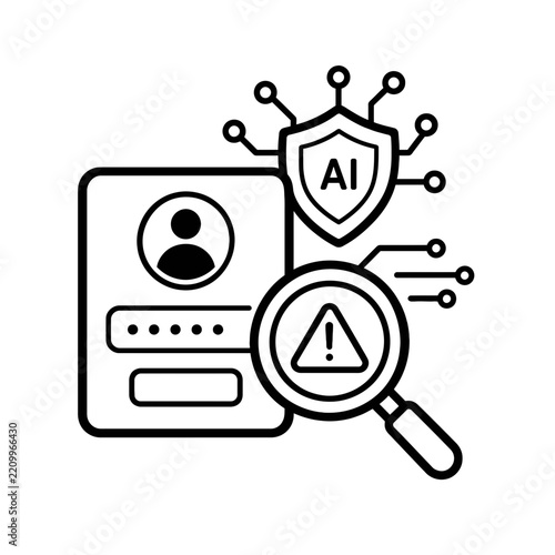 AI powered security warning and account vulnerability scan line icon