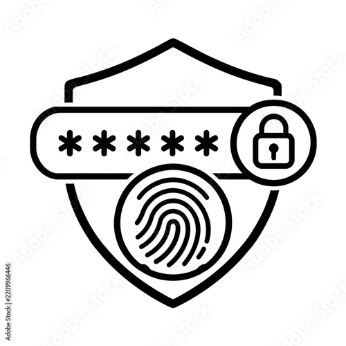 Digital Security Verification Icon with Password Input and Biometric Fingerprint Authentication for Robust Data Protection and User Access