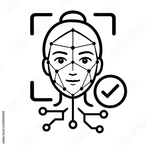 Facial Recognition and Biometric Authentication Security System Vector Icon for Artificial Intelligence Identification