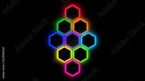 Abstract Glowing Colorful Hexagon Geometric Pattern Background