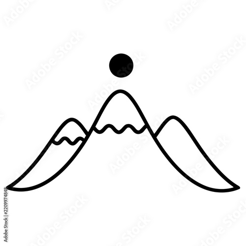 Minimalist mountain range with sun icon