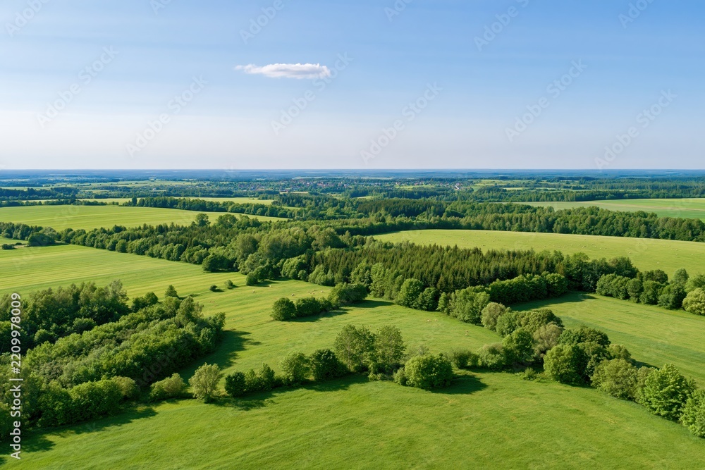 Obraz premium The Aerial Landscape of Lush Green Farmlands and Rolling Hills