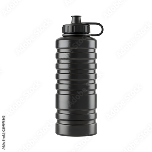 Black Sports Water Bottle Isolated on White Background