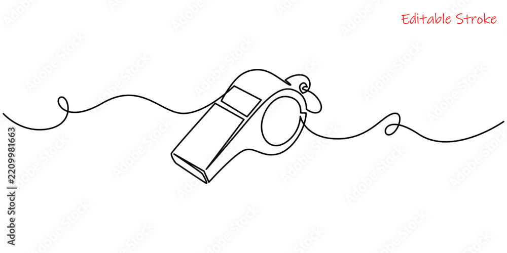 Obraz premium Whistle continuous one line drawing minimalist sport object illustration, Continuous one line drawing of a sports whistle for coach and referee icon Minimalist single line art of a whistle symbol.