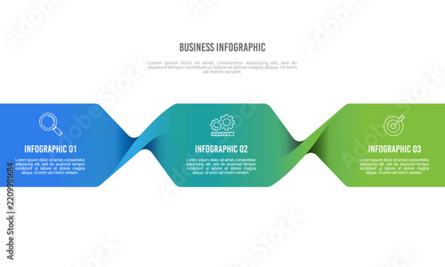 3 Steps Business Workflow Process Infographic Template with Twisted Ribbon Banners. Presentation, Plan and Strategy. Vector illustration.