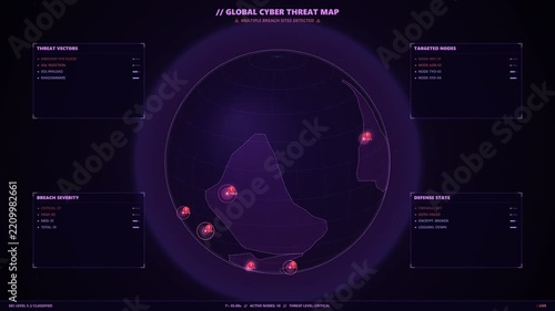Cyber Breach Globe Network Animation for Global Digital Security Monitoring and Data Protection