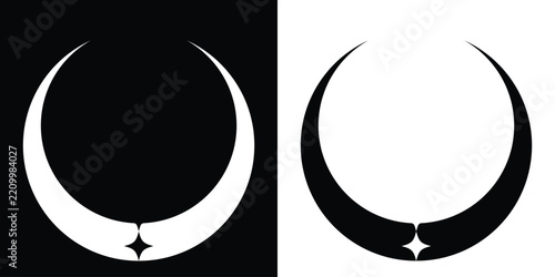 Moon and star icon logo. Minimalist night sky celestial symbol. Clean graphic element for astrology and space branding