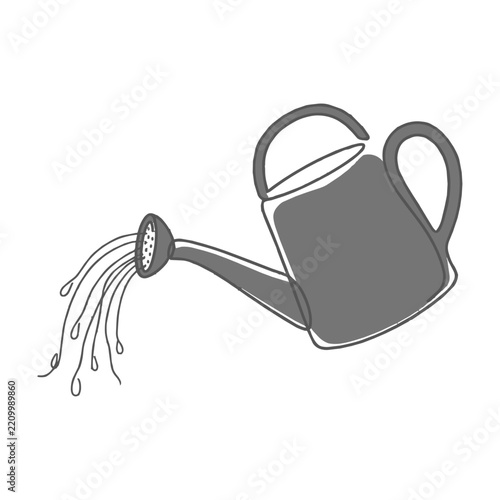 Hand drawn watering can pouring water simple line art illustration