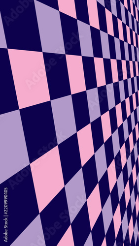 retro-futurism vertical background with a distorted checkerboard grid pattern, squares receding into the distance creates a dynamic sense of depth. SVG vector file for sale only on Adobe Stock