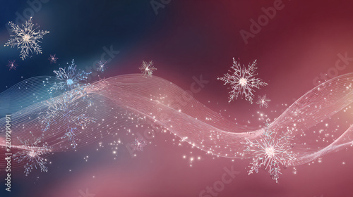 Abstract winter holiday background with snowflakes and flowing light waves