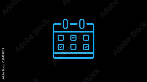 Animation of a calendar icon with checkmarks on a black background, representing planning and organization.