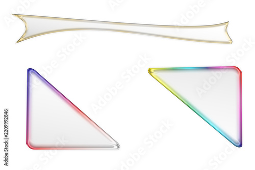 Abstract minimal holographic glass shapes featuring soft edge with transparency and colorful gradient reflections for contemporary graphic compositions background.