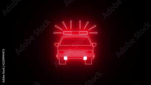 Red police car siren flashing in darkness, animated emergency vehicle lights glowing.