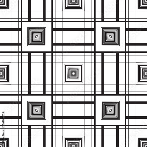 Black and white geometric grid pattern with squares.