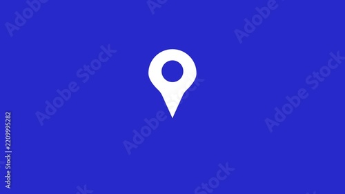 Dynamic location pin icon animation on a vibrant blue background, simple graphic element for navigation or finding places.