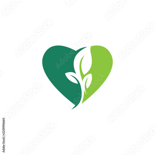 Heart leaf logo, healthy heart logo vector design template