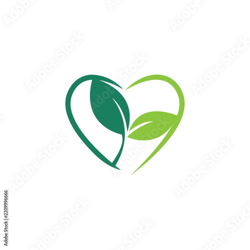 Heart leaf logo, healthy heart logo vector design template