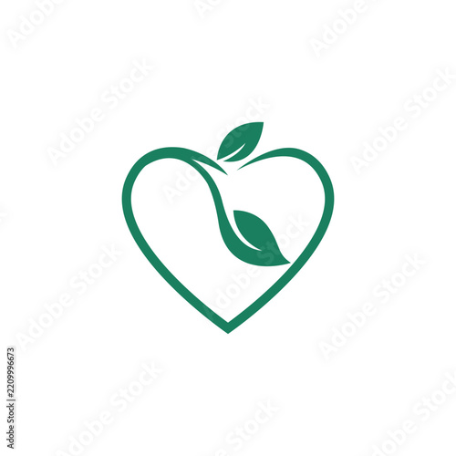 Heart leaf logo, healthy heart logo vector design template