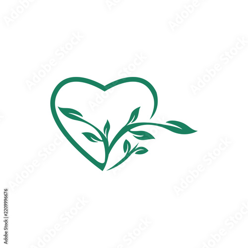 Heart leaf logo, healthy heart logo vector design template