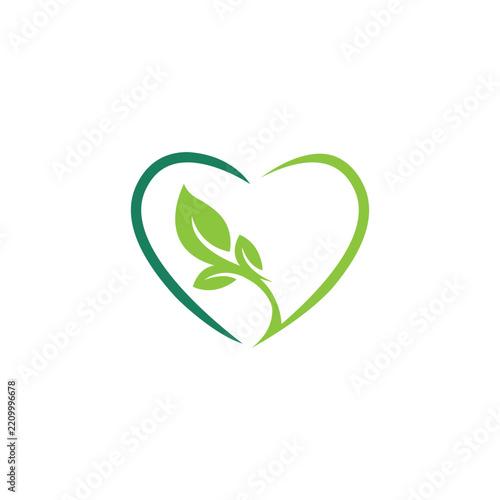 Heart leaf logo, healthy heart logo vector design template