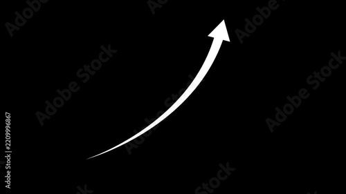 White upward curved arrow icon on clean black background, dynamic growth and progress symbol for business success, financial increase, development, direction, movement and analytics