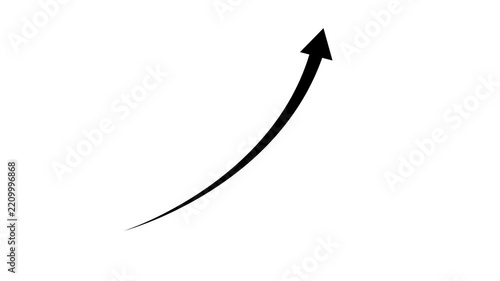 Black upward curved arrow icon on clean white background, dynamic growth and progress symbol for business success, financial increase, development, direction, movement and analytics
