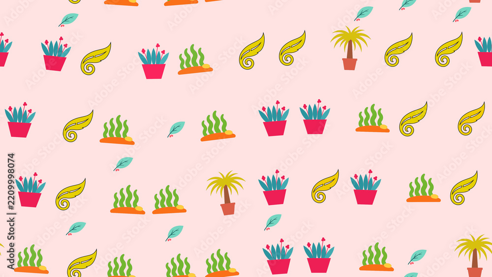 Fototapeta premium Stylized plants and leaves pattern