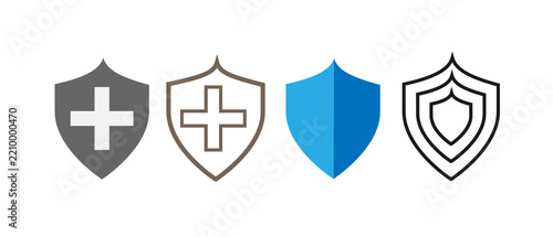 Shield Protection Icons Set, Security and Safety Shield Symbols Collection