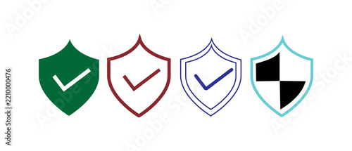 Shield Checkmark Icons Set, Security Verification and Protection Symbols