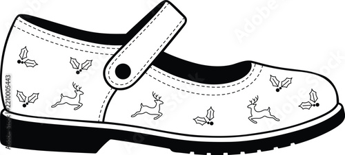 Christmas Reindeer Mary Jane Shoe Line Art