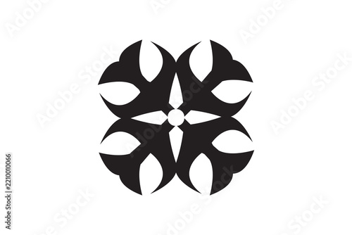 Abstract Monochromatic Whale Tail Cross Logo Vector Luxury Gothic Four Leaf Flower Icon Asset Design