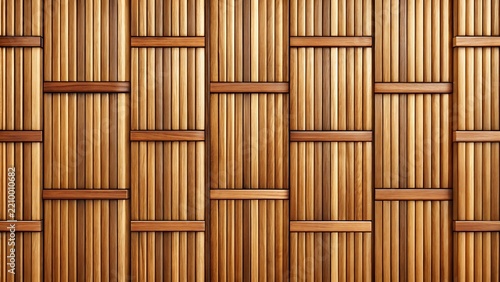 Wooden Wall Surface with Vertical Slats Intersected by Horizontal Support Beams texture
