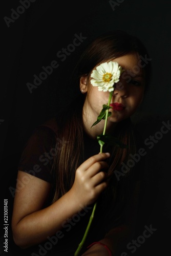  Dramatic Baroque Portrait of a Young Girl with a White Flower Covering Her Eye