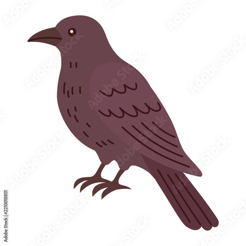 Dark Raven Bird Halloween Hand Drawn Flat Illustration