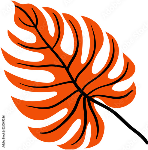 Minimalist Orange Monstera Deliciosa Tropical Palm Leaf Botanical Design Element
