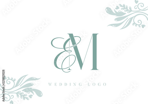Vintage calligraphy EM wedding monogram logo elegant botanical initial vector for invitation card