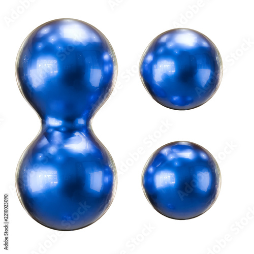 Glossy Blue 3D Abstract Blobs and Spheres Isolated on White