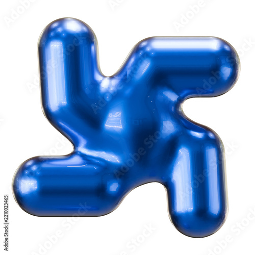 Blue Metallic Glossy 3D Abstract Blob Shape on White Background