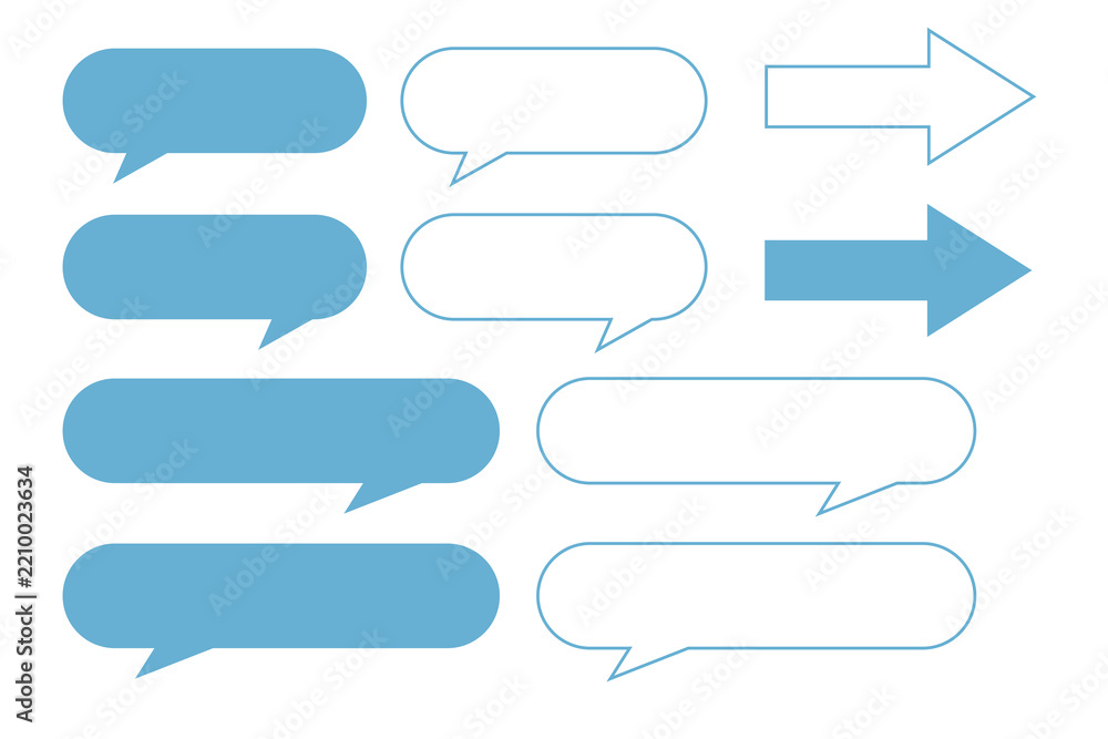 Fototapeta premium Simple Blue and White Speech Bubble and Right Arrow Set
