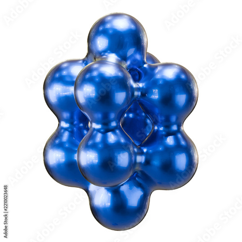 Blue Metallic 3D Abstract Molecule Cluster on White Background