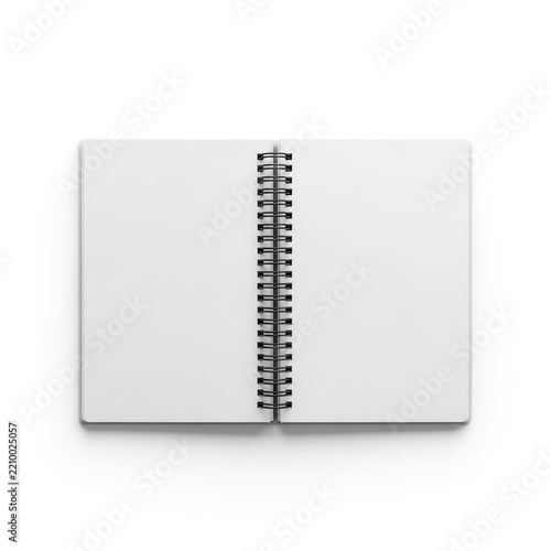 Spiral bound notebook with blank pages open