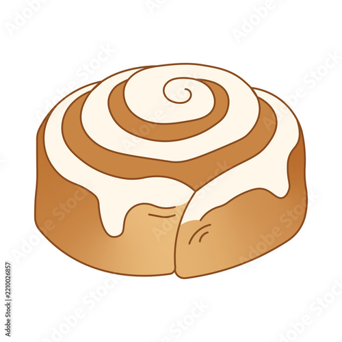 Cinnamon roll vector icon illustration freshly baked thanksgiving dessert pastry with creamy vanilla glaze