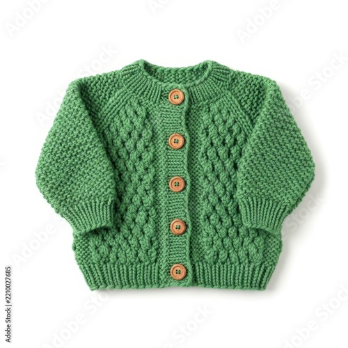 Hand-knitted baby cardigan with wooden buttons
