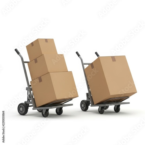 Two carts carrying large brown cardboard boxes