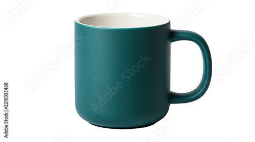 Fotografie Matte dark teal ceramic coffee mug with white interior and rounded handle