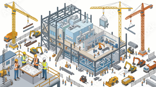 Construction Site with Modern Building Underway.