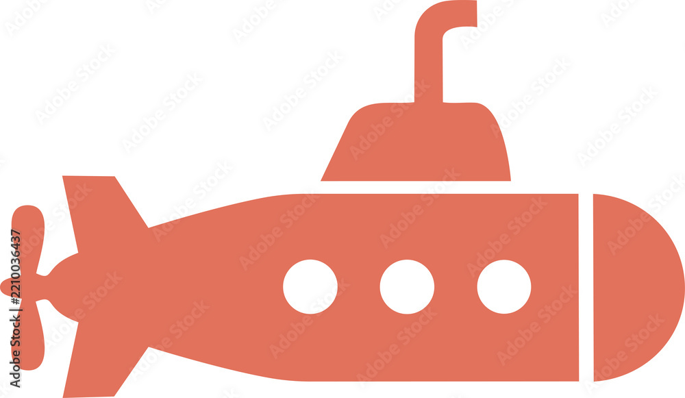 Obraz premium Terracotta Submarine Solid Vector Icon for Naval Defense, Underwater Exploration, Marine Transport and Military Design PNG