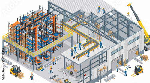 Modern Construction Site with Industrial Machinery Activity.