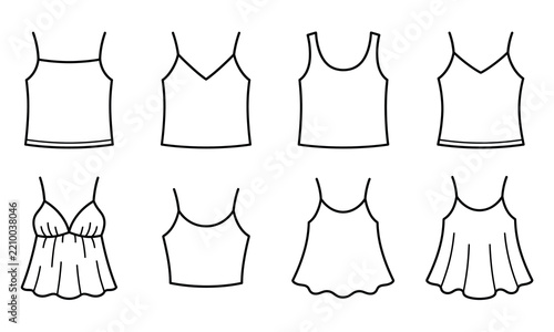 Obraz na plátně Women camisole and tank top fashion flat sketch icon set vector CAD drawing appa