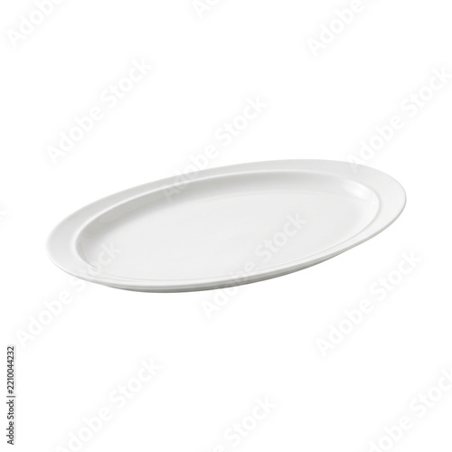 Clean white ceramic oval serving platter on isolated background